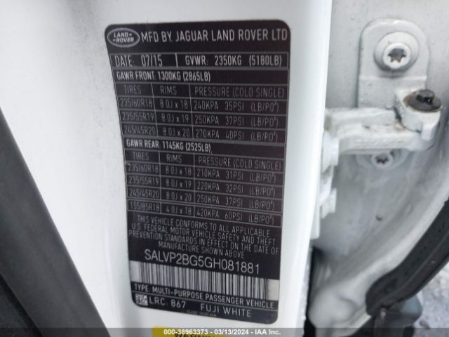 SALVP2BG5GH081881 Land Rover Range Rover Evoque Se/se Premium
