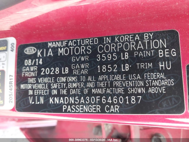KIA Rio Sx 2015 KNADN5A30F6460187 Image 9