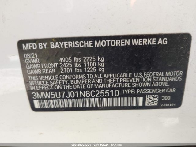 3MW5U7J01N8C25510 BMW 3 Series M340i