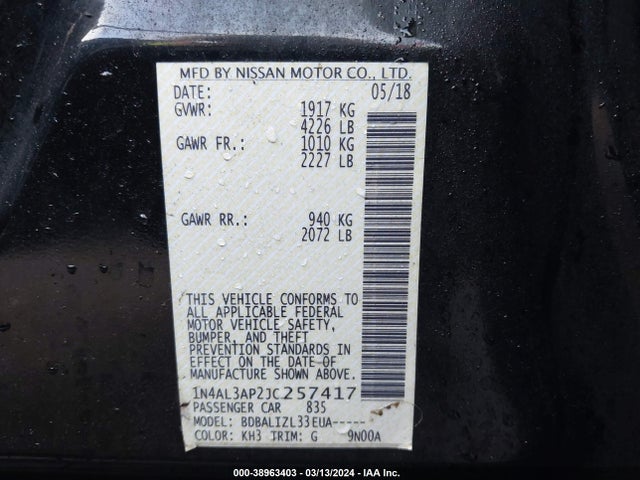 Nissan Altima 2.5 Sv 2018 1N4AL3AP2JC257417 Image 9