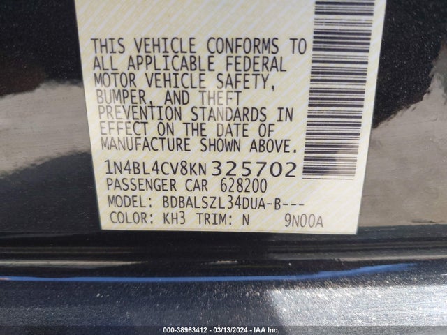 Nissan Altima 2.5 Sr 2019 1N4BL4CV8KN325702 Image 9