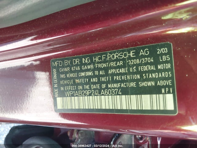 2004 PORSCHE CAYENNE WP1AB29P24LA60374 Photo 8