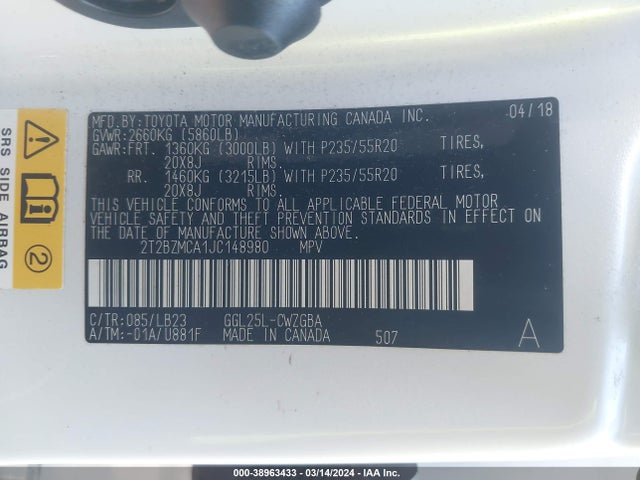 Lexus RX 350 2018 2T2BZMCA1JC148980 Image 9