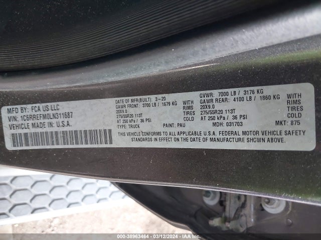 RAM 1500 Big Horn  4x2 5'7 Box 2020 1C6RREFM0LN311687 Image 9