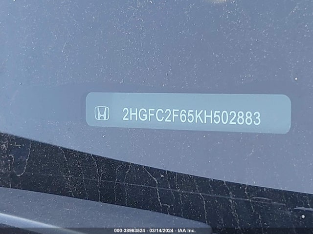 Honda Civic Lx 2019 2HGFC2F65KH502883 Image 9