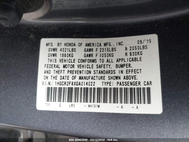Honda Accord Ex-l 2016 1HGCR2F8XGA014022 Image 9