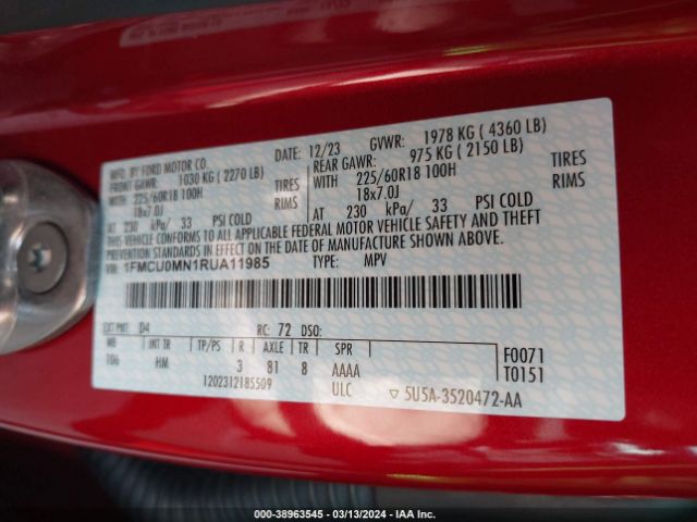 1FMCU0MN1RUA11985 Ford Escape St-line