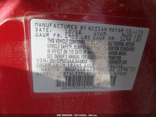 Nissan KICKS SV 2018 3N1CP5CU4JL544903 Image 9