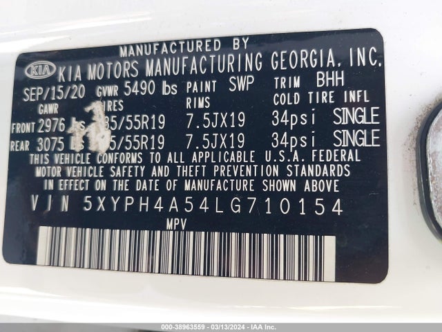 KIA Sorento 3.3l Ex 2020 5XYPH4A54LG710154 Image 9