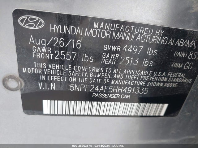 Hyundai Sonata 2017 5NPE24AF5HH491335 Image 9