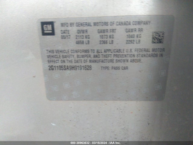 Chevrolet IMPALA 1LT 2017 2G1105SA9H9191628 Image 9