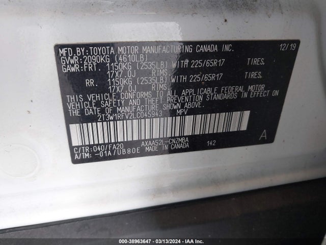 Toyota Rav4 Xle 2020 2T3W1RFV2LC045943 Image 9