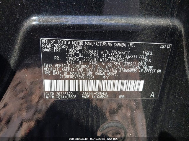 Toyota Rav4 Xle 2014 2T3RFREV7EW217854 Image 9