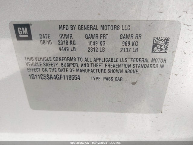 Chevrolet Malibu Limited Lt 2016 1G11C5SA4GF118664 Image 9