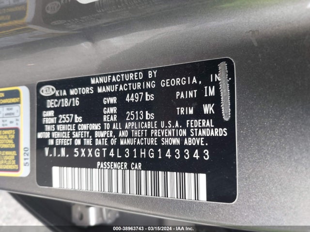 KIA Optima Lx 2017 5XXGT4L31HG143343 Image 9