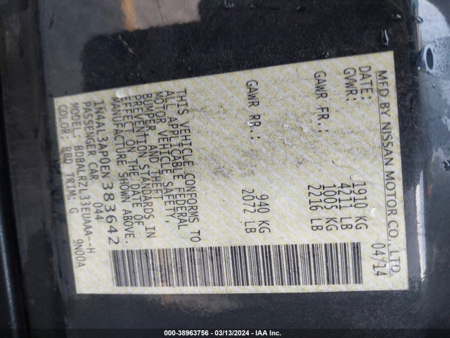 Nissan Altima 2.5 S 2014 1N4AL3AP0EN383642 Image 9