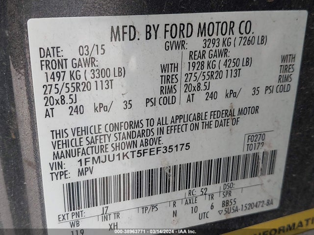 Ford Expedition Limited 2015 1FMJU1KT5FEF35175 Image 9