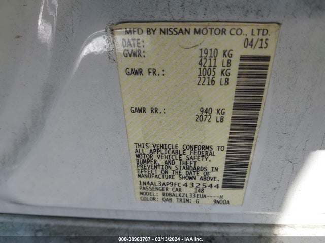 Nissan Altima 2.5 Sv 2015 1N4AL3AP9FC432544 Image 9