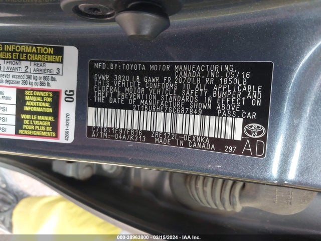 Toyota Corolla Le Plus 2016 2T1BURHE7GC687849 Image 9