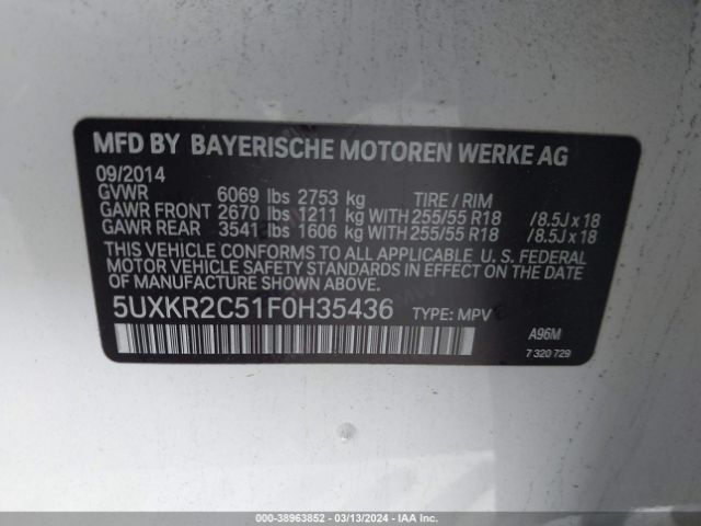 5UXKR2C51F0H35436 BMW X5 Sdrive35i