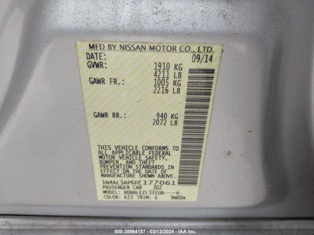 Aukcja sprzedaży 2015 Nissan Altima 2.5 S, vin: 1N4AL3AP6FC177061, numer aukcji: 38964157