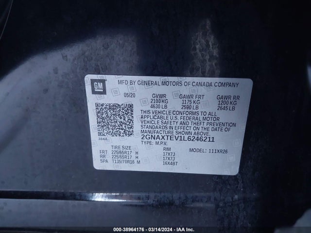 Chevrolet Equinox Awd 2fl 2020 2GNAXTEV1L6246211 Image 9