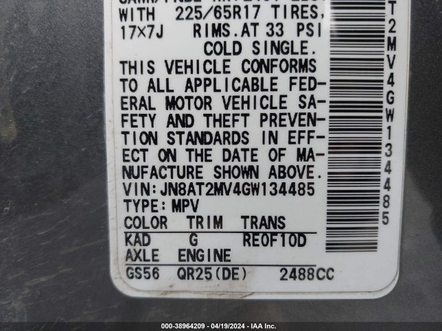 Nissan ROGUE SV 2016 JN8AT2MV4GW134485 Image 9