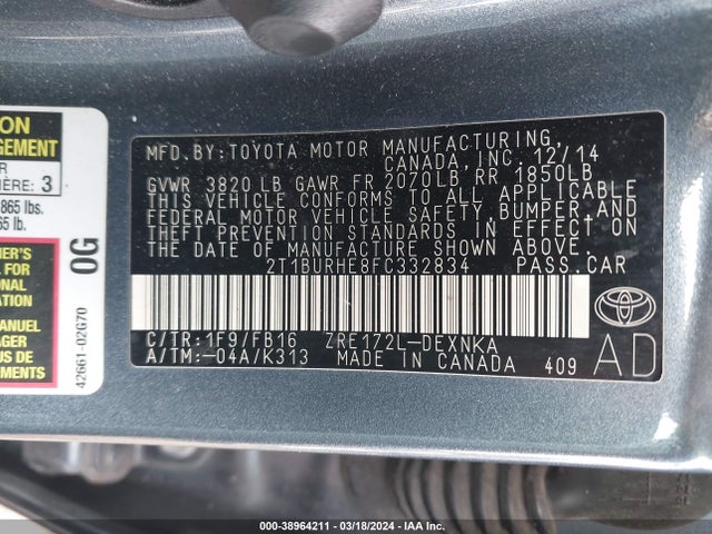 Toyota COROLLA LE 2015 2T1BURHE8FC332834 Image 9