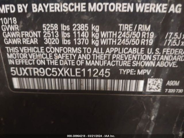 5UXTR9C5XKLE11245 BMW X3 Xdrive30i
