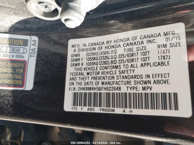 Honda CR-V EX 2015 2HKRM4H56FH622648 Image 9
