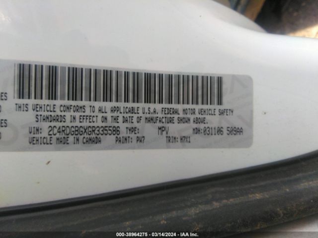 2C4RDGBGXGR335586 Dodge Grand Caravan American Value Pkg