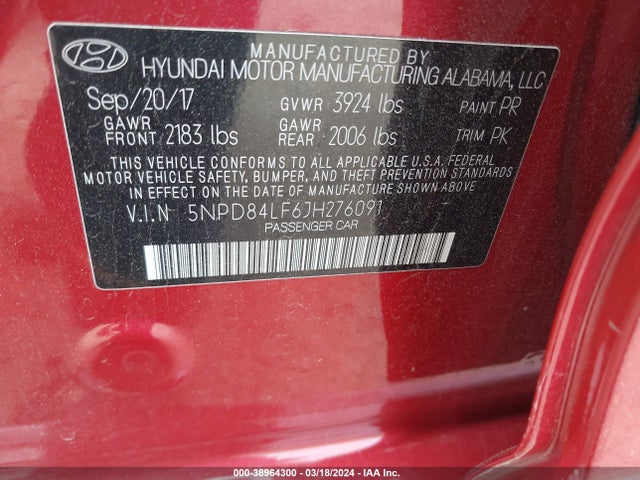 Hyundai Elantra Value Edition 2018 5NPD84LF6JH276091 Image 9