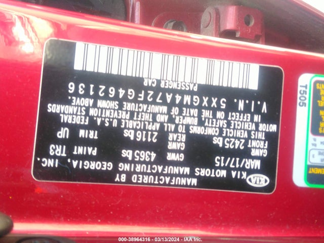 KIA Optima Lx 2015 5XXGM4A72FG462136 Image 9