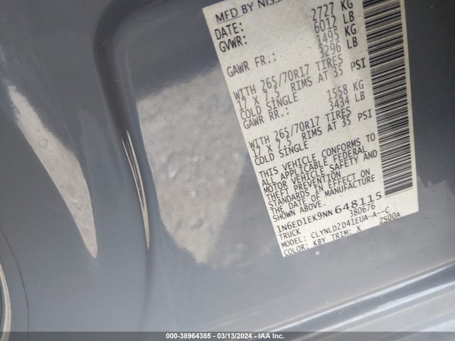 Nissan Frontier Pro-4x 4x4 2022 1N6ED1EK9NN648115 Image 9
