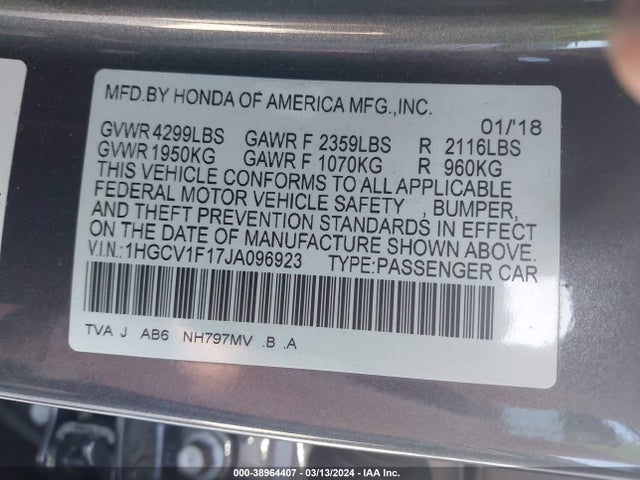 Honda ACCORD LX 2018 1HGCV1F17JA096923 Image 9