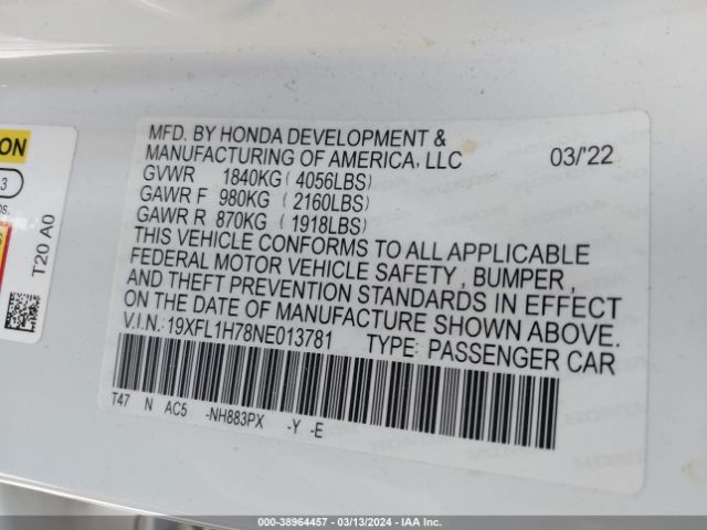 2022 HONDA CIVIC 19XFL1H78NE013781 Photo 8