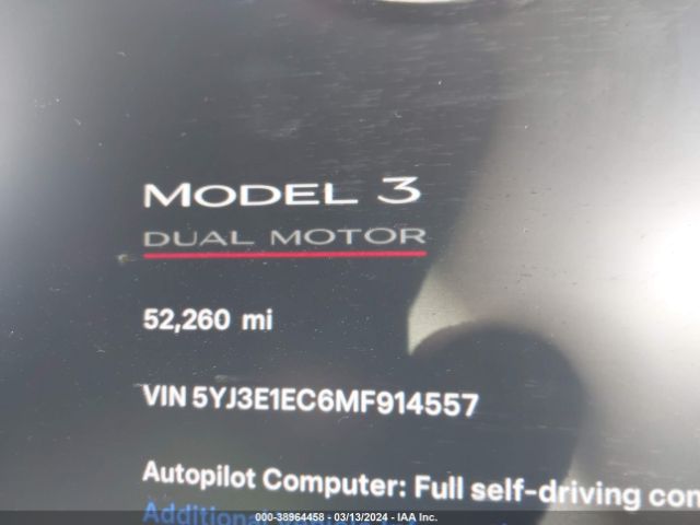 5YJ3E1EC6MF914557 Tesla Model 3 Performance Dual Motor All-wheel Drive