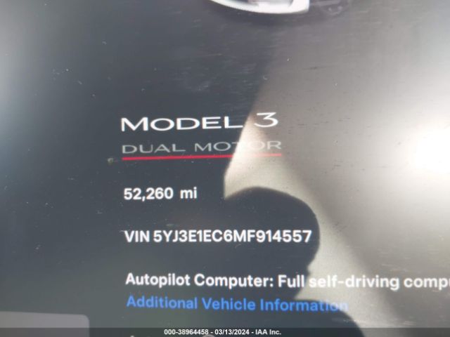 5YJ3E1EC6MF914557 Tesla Model 3 Performance Dual Motor All-wheel Drive
