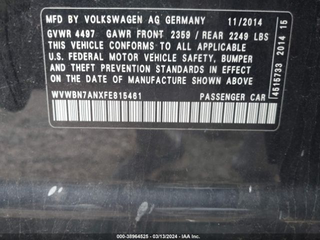 WVWBN7ANXFE815461 Volkswagen Cc 2.0t Sport