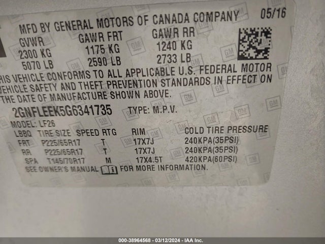 Chevrolet EQUINOX LS 2016 2GNFLEEK5G6341735 Image 9