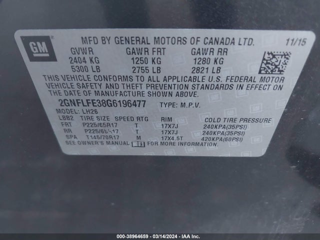 Chevrolet EQUINOX LT 2016 2GNFLFE38G6196477 Image 9