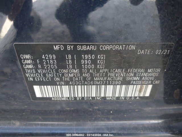 Продаж на аукціоні авто 2021 Subaru Impreza Premium 5-door, vin: 4S3GTAD60M3711390, номер лоту: 38964662