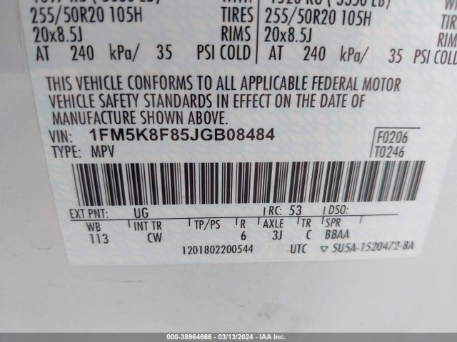 Ford Explorer Limited 2018 1FM5K8F85JGB08484 Image 9