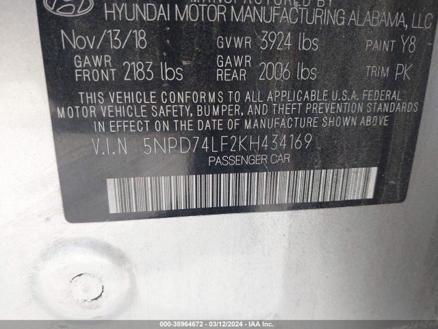 Hyundai ELANTRA SE 2019 5NPD74LF2KH434169 Image 9
