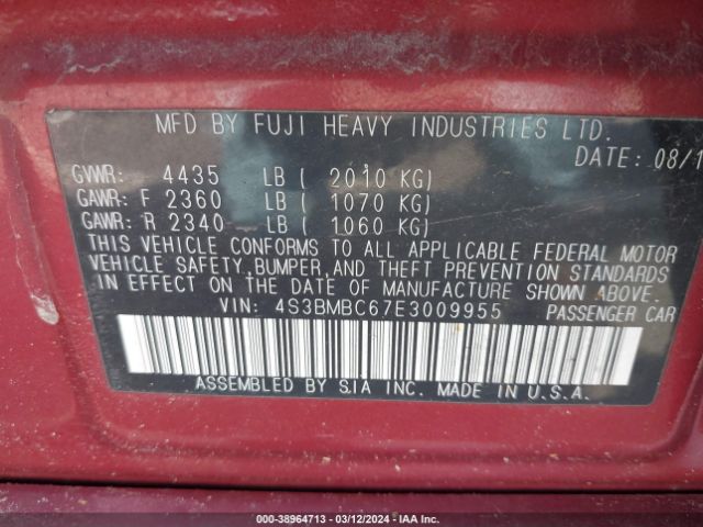 4S3BMBC67E3009955 Subaru Legacy 2.5i Premium