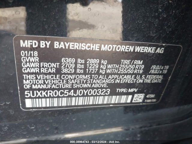 BMW X5 Xdrive35i 2018 5UXKR0C54J0Y00323 Image 9