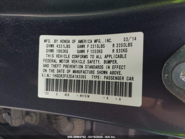 Honda Accord Sport 2014 1HGCR2F52EA183065 Image 9