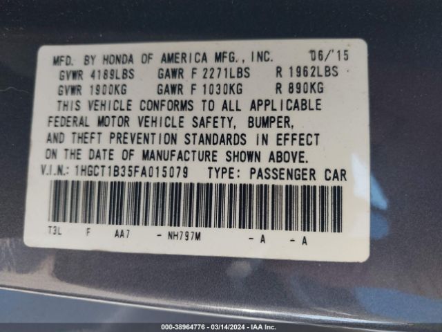 1HGCT1B35FA015079 Honda Accord Lx-s