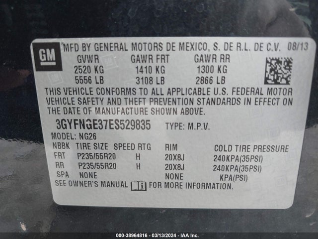 3GYFNGE37ES529835 Cadillac Srx Premium Collection