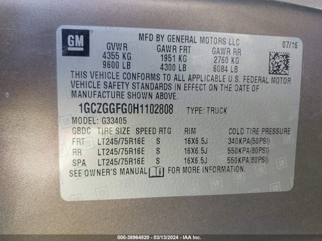 Chevrolet Express 3500 Work Van 2017 1GCZGGFG0H1102808 Image 9